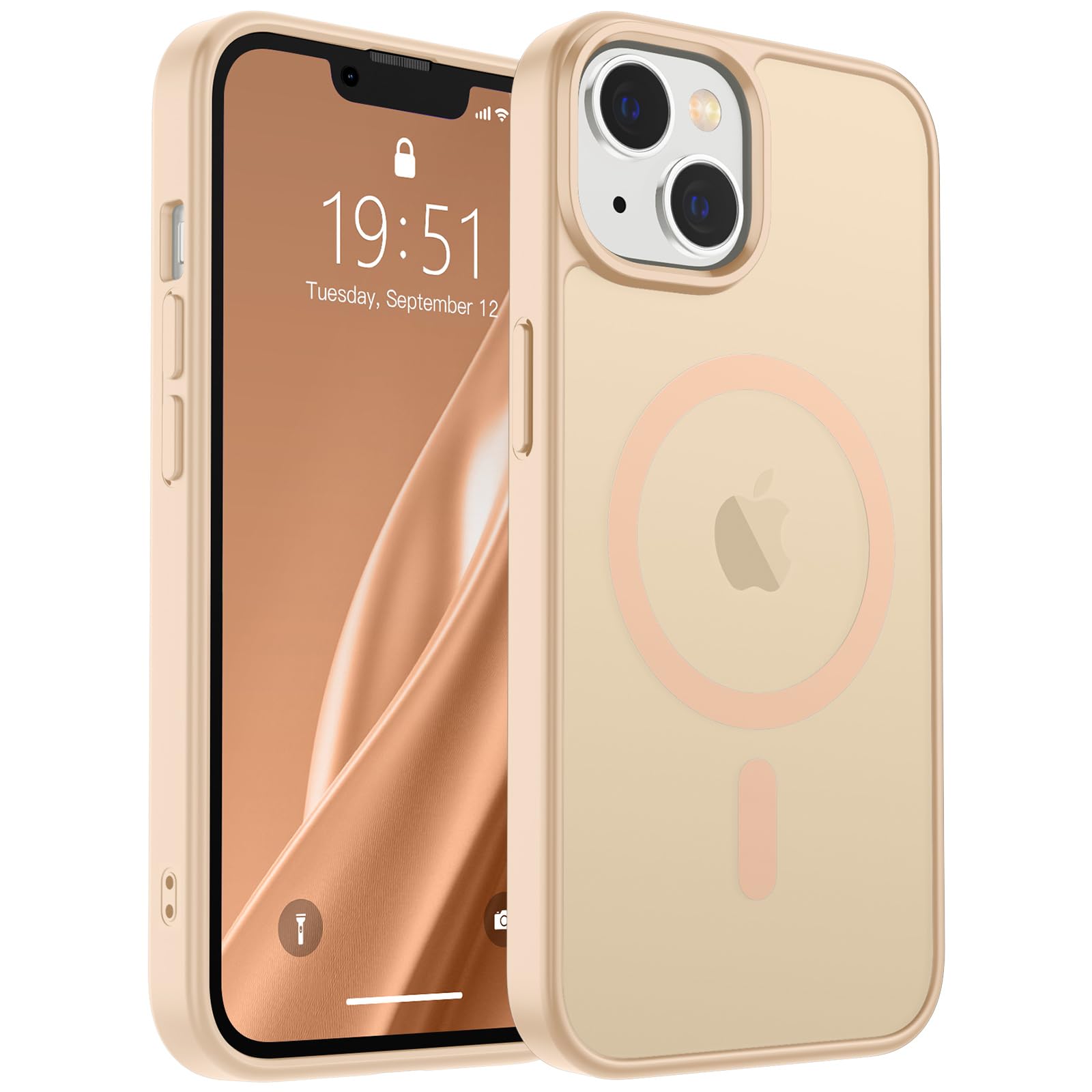 SUPFINE Magnetic for iPhone 14 Case & iPhone 13 Case (Compatible with MagSafe) (Military Grade Drop Protection) Slim Translucent Matte Shockproof Phone Cover,Sand Pink