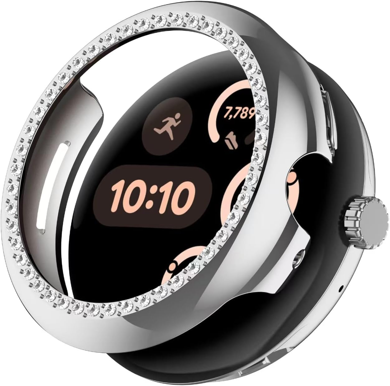 Women Bands with Case Compatible with Google Pixel Watch 4/3 45mm 41mm Watch2 Watch1, Metal bling Luxurious Dressy Replacement Wristbands, Silver Black Rose Gold