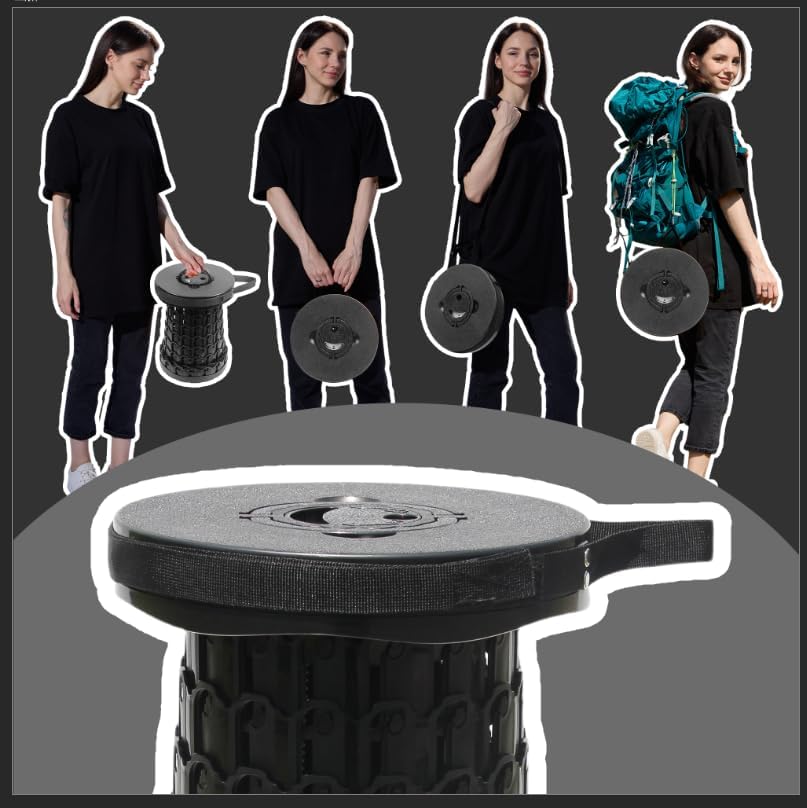 Miniatura 6 de ALEVMOOM Taburete Plegable de 18", Peso Máximo 800 lbs, Taburete de Camping Portátil Retráctil Plegable Telescópico Resistente de Servicio Pesado