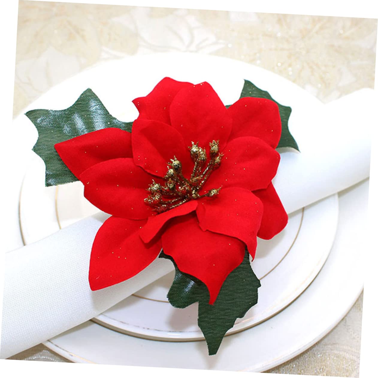 Cabilock 16 Pièces Ronds De Serviette Safran Porte-Serviette Fleuri Décor Floral Ornements De Fleurs Boucle De Serviette De Noël Boucles De Serviette Porte-Serviettes Fleur De Soie Rouge