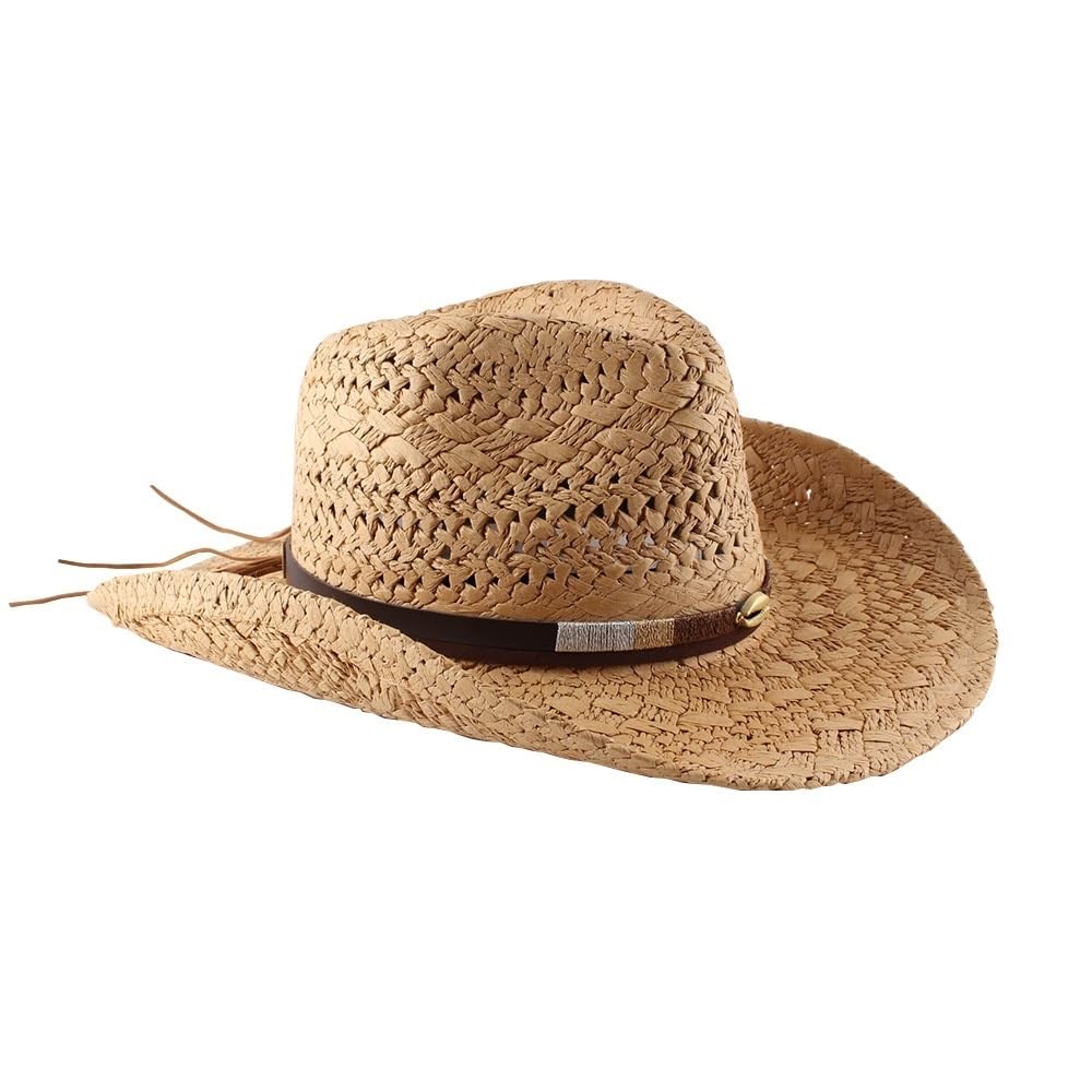 Cappello di Paglia da Uomo Cappello da Sole da Uomo a Tesa Larga Arrotolato for Bambini Cappello da Cowboy Occidentale in Paglia Primaverile ed Estivo