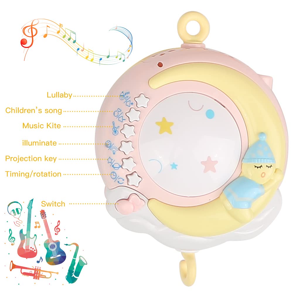 Móvil de Cuna Musical Para Bebé, Sonajero de Campana de la Cama de Proyección de Música Para Bebé, Cuna Desmontable con Música y Luces, Función de Temporizador