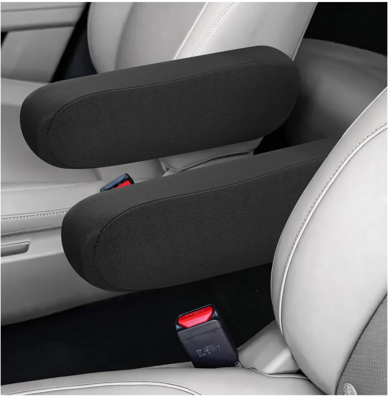2 PCS Car Front Seat Armrest Covers, Soft Elastic Fabric Vehicle Seat Arm Rest Cushion, Comfortable Seats Armrest Protector Replacement for Most Cars, Car Accessories (Black)
