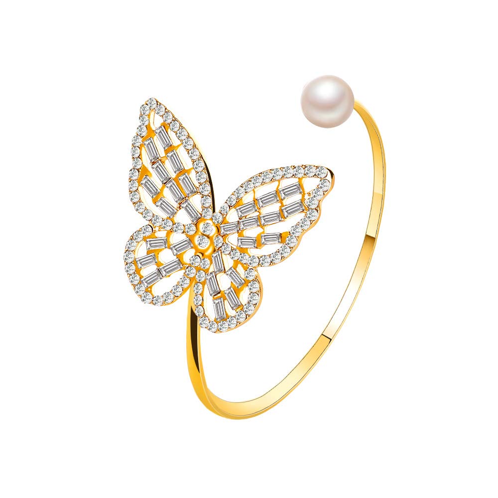 Pulsera de Cristal con Purpurina, Pulsera de Perlas de Mariposa de Cristal, Brazalete Hueco Delicado de Oro, Pulsera de Dama de Honor Nupcial para Boda, joyería para Mujeres y s
