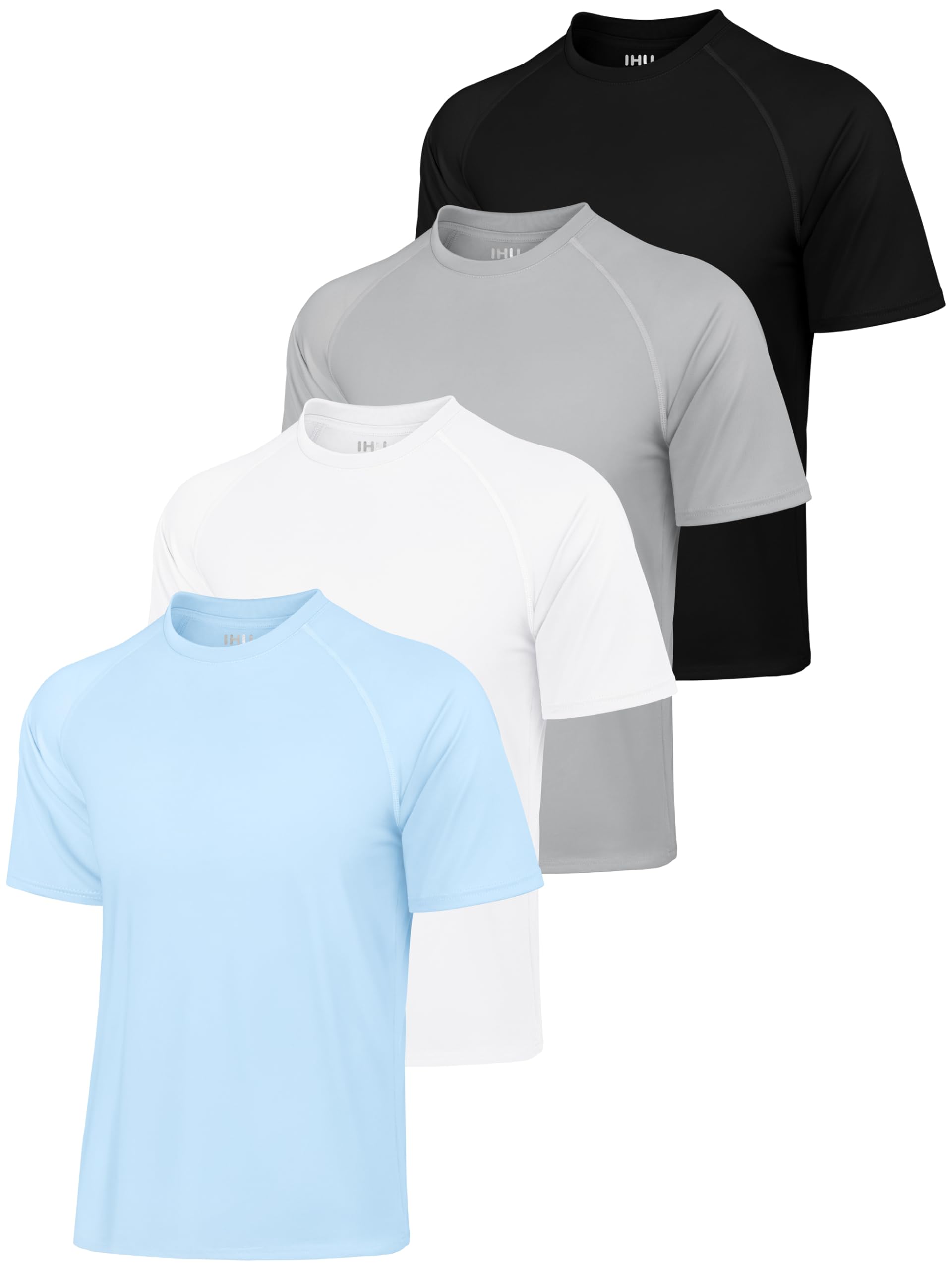 IHU 4er Pack Herren UV Shirt Rashguard Schwimmshirt UPF 50+ Sonnenschutz-Shirt LSF Atmungsaktives Outdoor Wassershirt