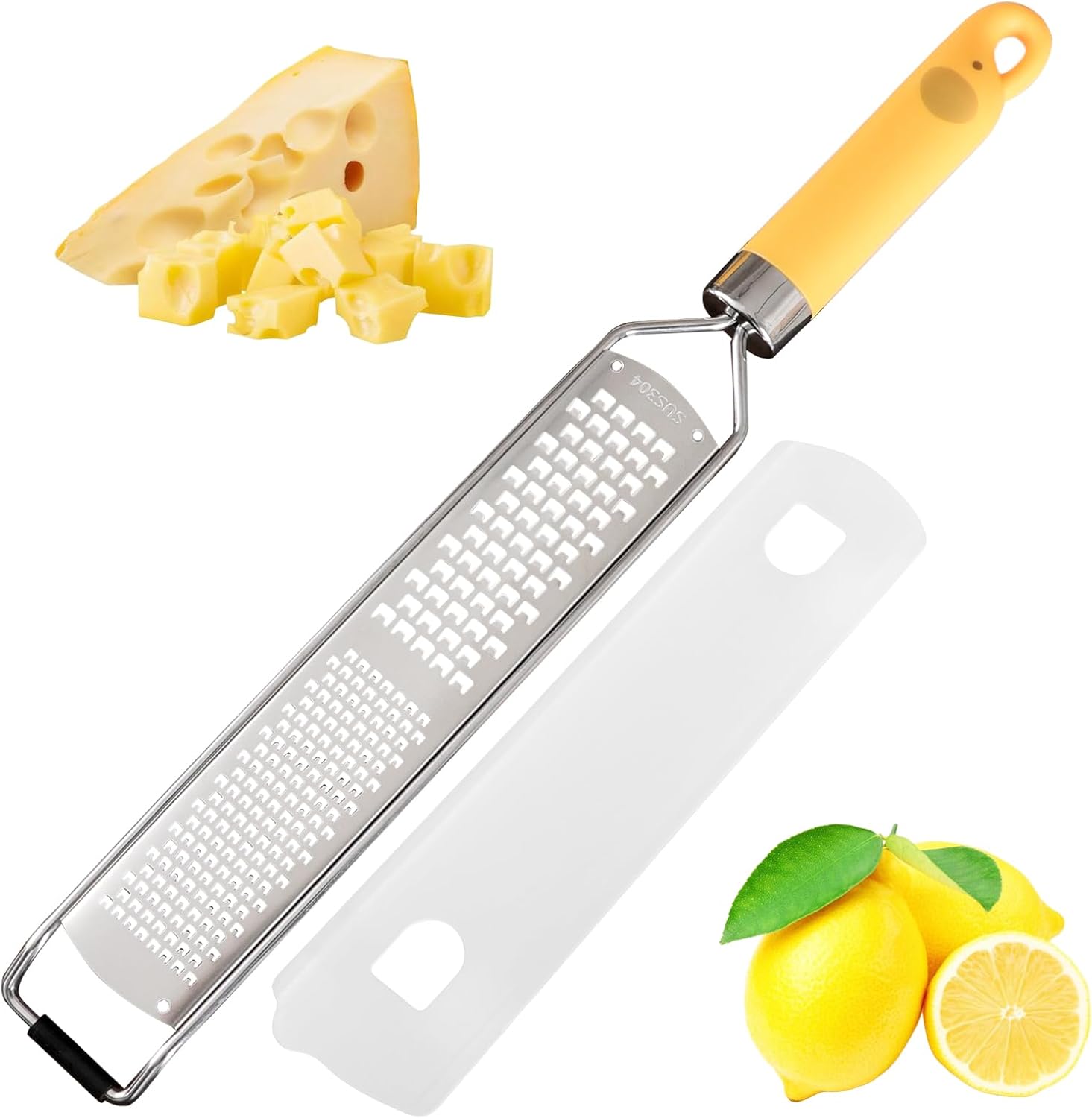 Elephant-Shaped Handle Cheese Grater & Lemon Zester, Stainless Steel Cheese Shredder with Fine/Coarse Sharp Blades, Protective Cover, Kitchen Gadgets for Parmesan, Ginger, Garlic, Chocolate & Veggies