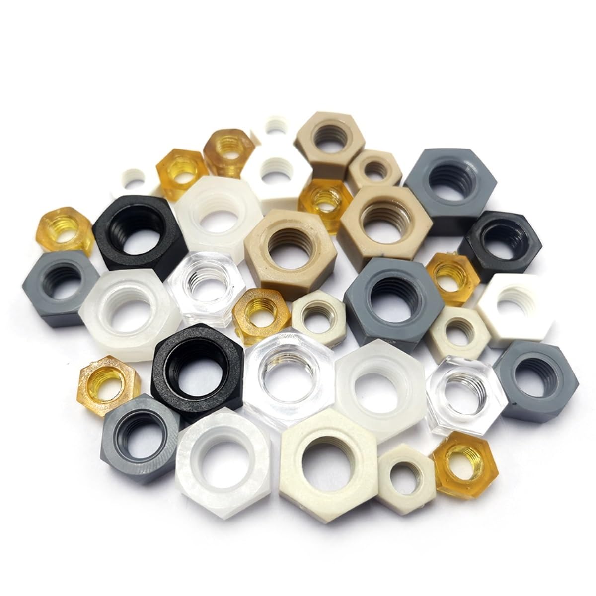 Kit de tuercas hexagonales de plástico PVDF, tuerca hexagonal de fluoruro de polivinilideno, F014(M3-M10 Kit -T0421)