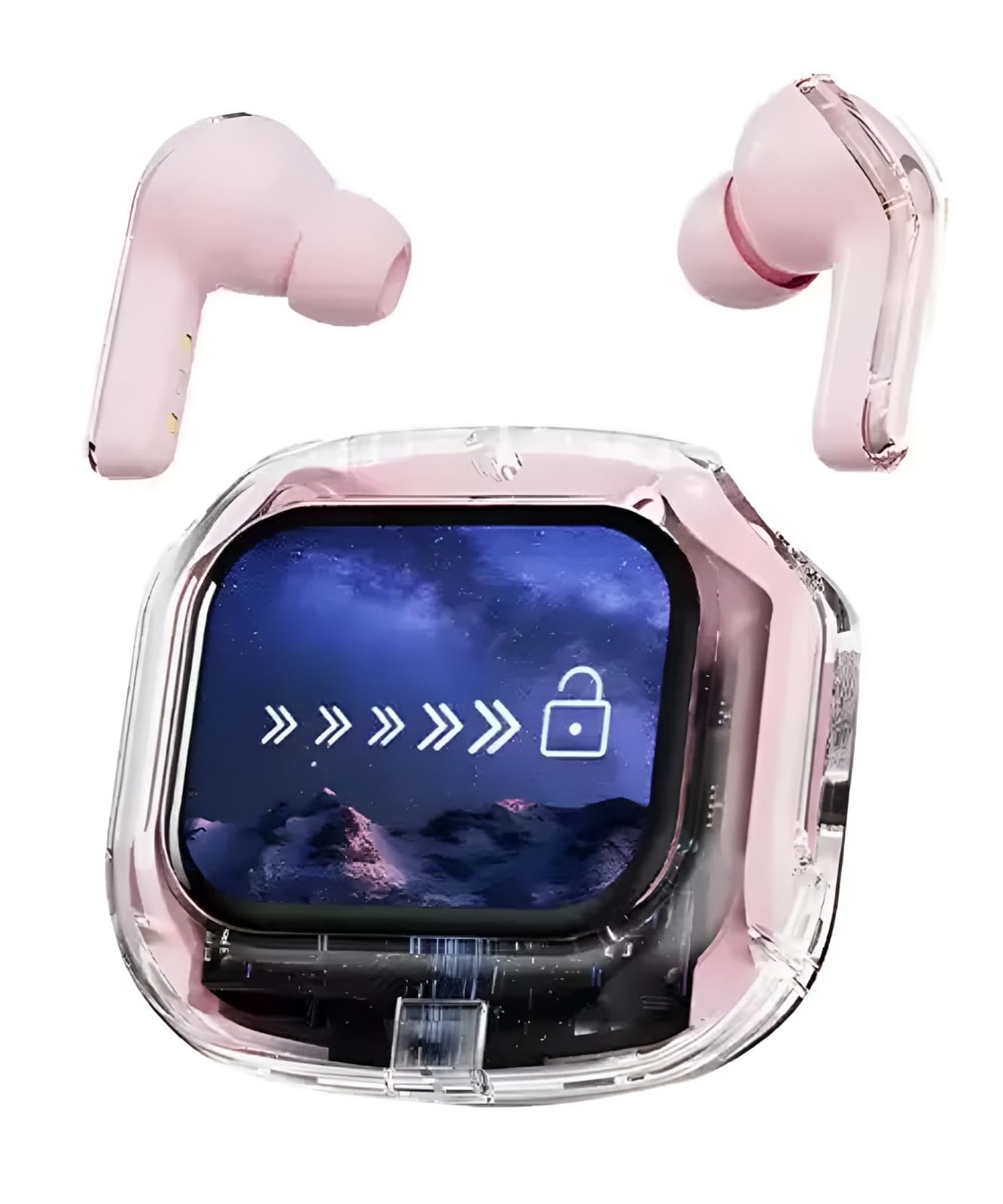 VEHOP AIRMAX Screen TWS, Smart Touch Display True Wireless Buds, BT5.4 with Low Latency Gaming Mode, Type-C Fast Charging, Find My Earbuds, 4 Mics ENC for Clear Calling, EQ Mode.(Pink)