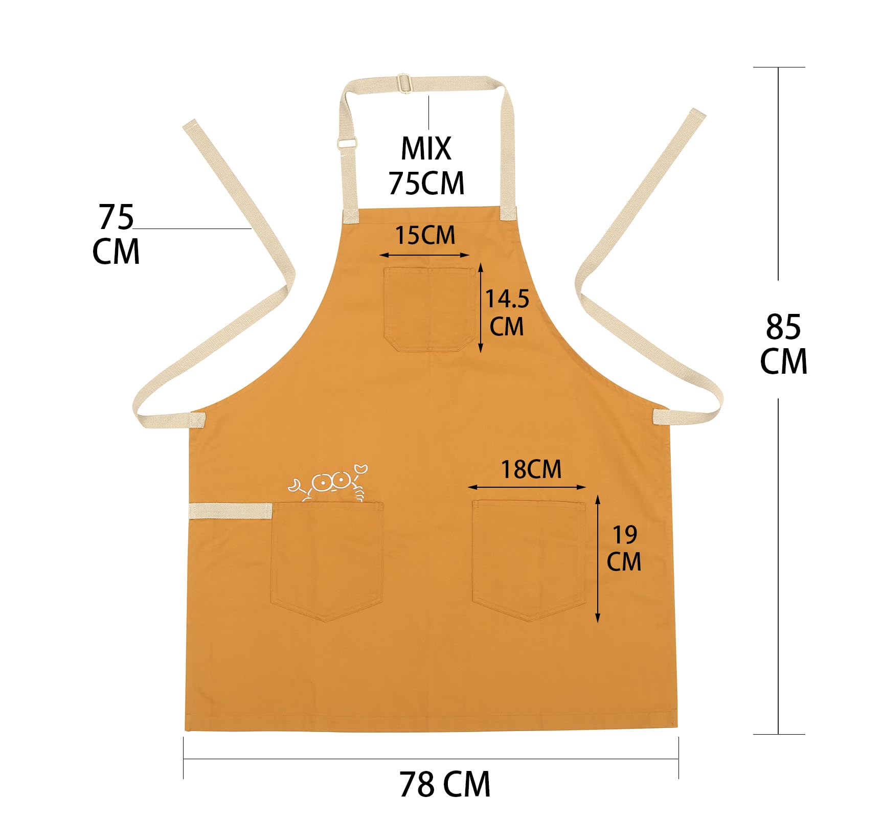 Pincy Soft Cotton Apron - Unisex Adjustable Bib Apron, Art Apron with Embroidered, Great for Florist and Kitchen (Yellow) - Image 3