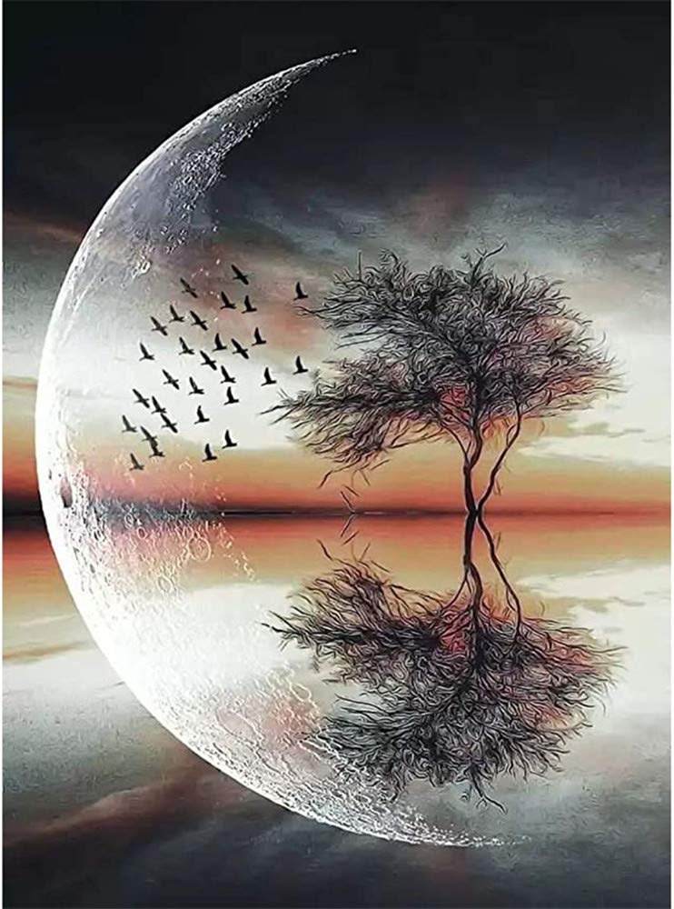 MMHD 5D DIY Diamond Painting Kits for Adults Full,Moon Tree Full Drill Embroidery Paintings Rhinestone Pasted DIY Painting Cross Stitch Arts Crafts for Home Wall Decor 11.8×15.8Inches