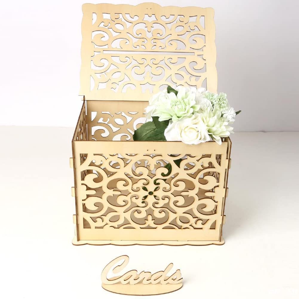 Mumusuki Wedding Card Box with Keys DIY Money Gift Box Wooden Business Card Decoration Box for Birthday Party