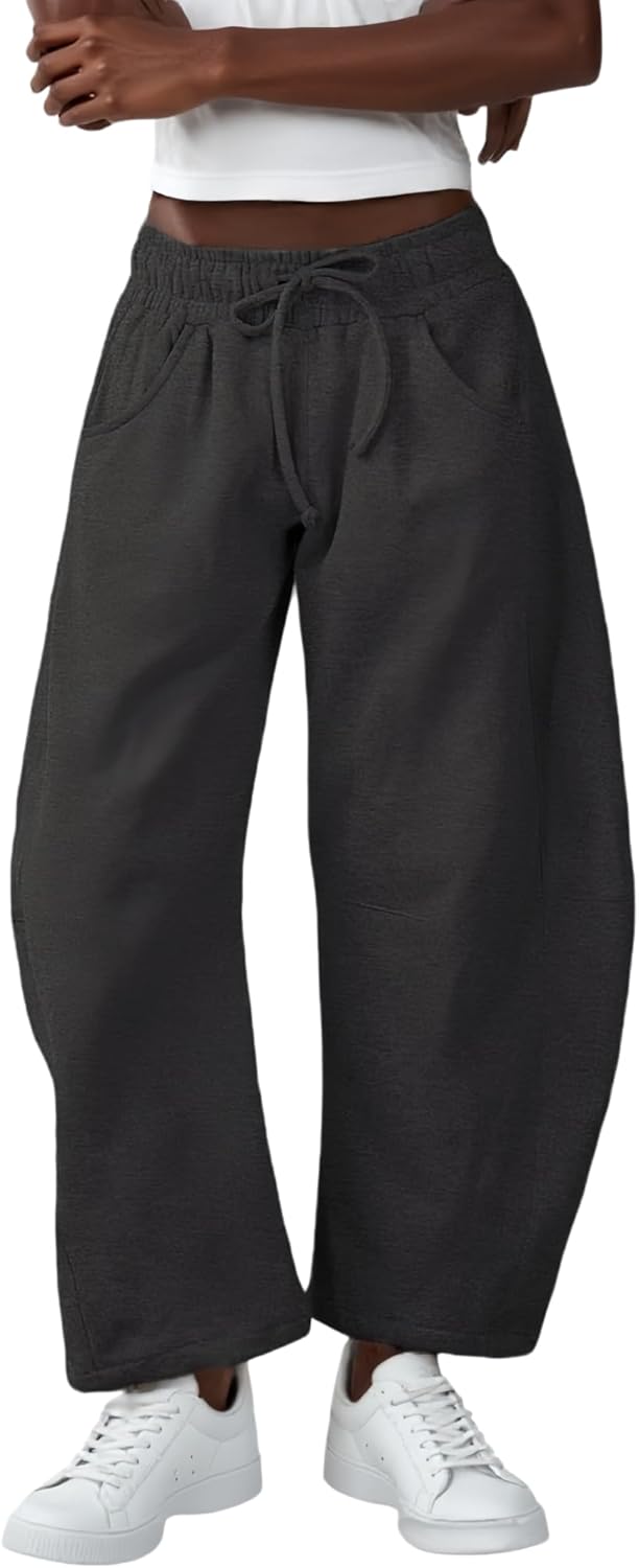Women’s Barrel Sweatpants Loose Leg with Elastic Waist, Casual Lounge Pants Soft Fleece Joggers with Pockets