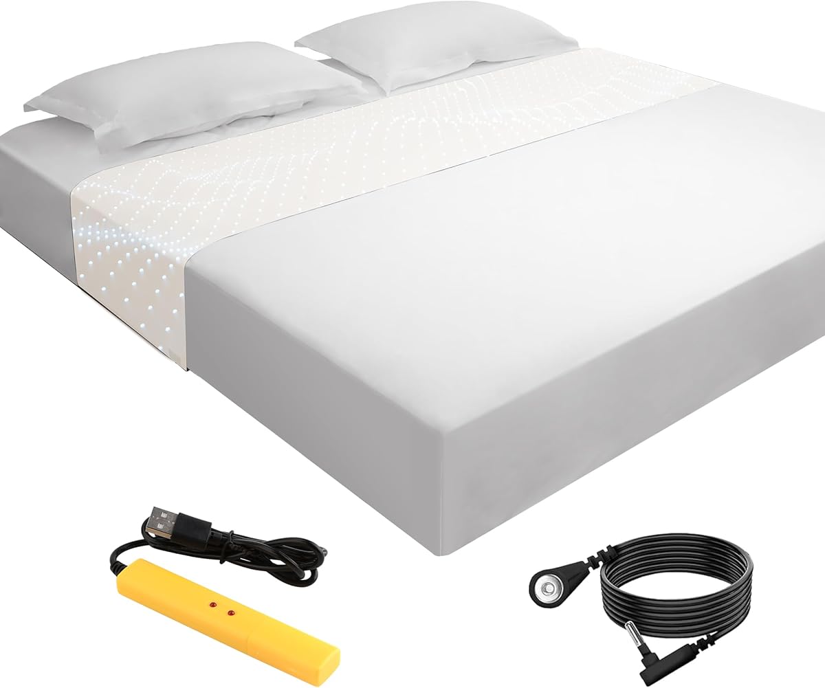 Grounding Sheet for Bed 90% Organic Cotton+10% Pure Silver Fiber, Grounding Fitted Sheets for All Mattress Sizes, with Static grounding Cord and Test Pen (White, 105 * 23inch)