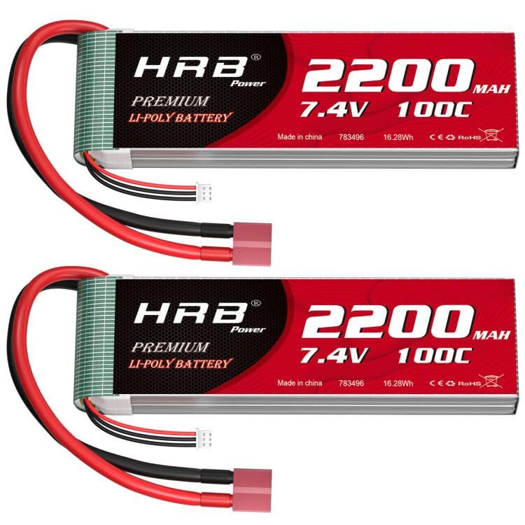 HRB 2S 7.4V 2200mAh LiPo Battery 100C Deans T Plug RC Batteries for 1:16 Slash, 1/16 Summit, 1/16 E-Revo, Rally Vehicles