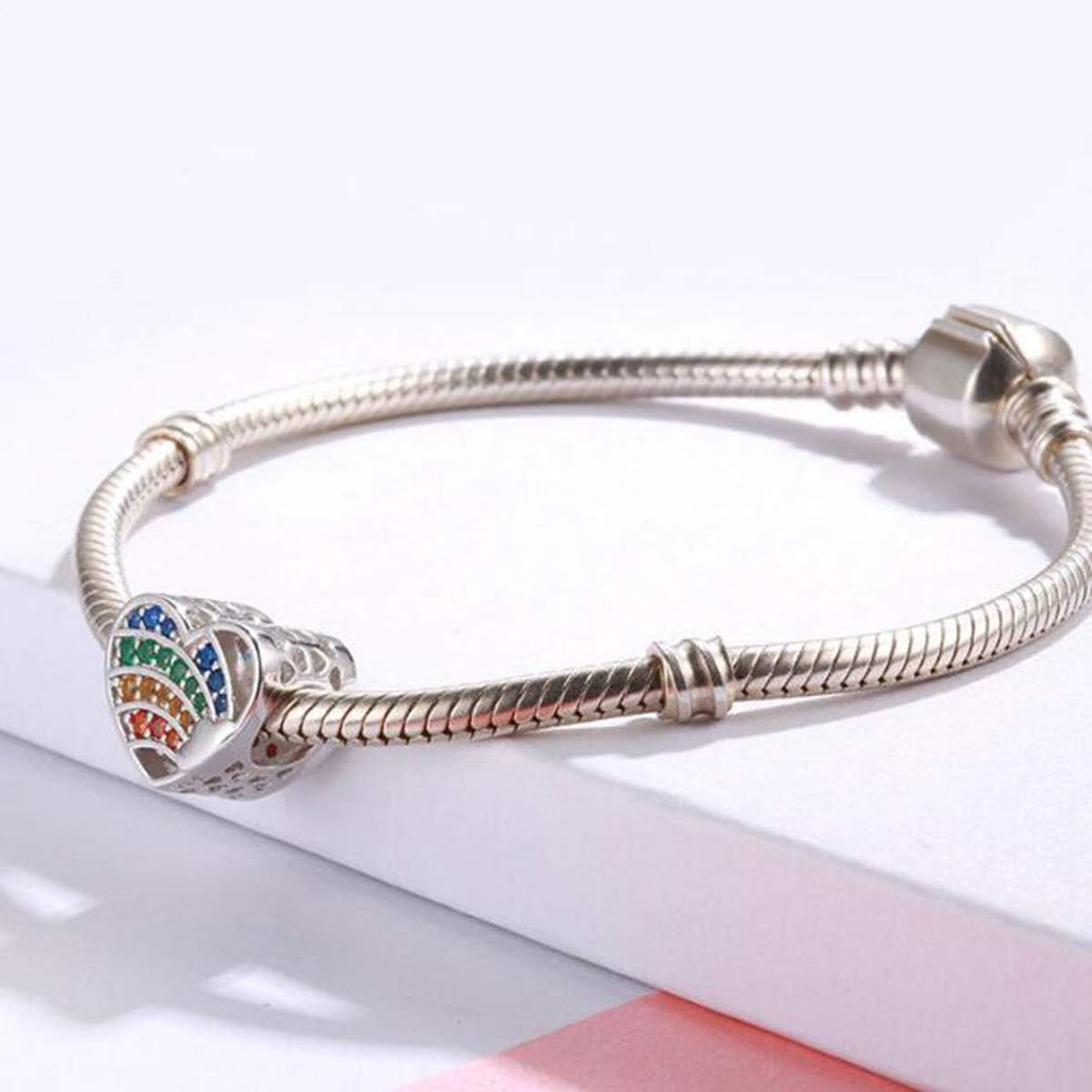 I Love You Forever Charms Mother Charm Necklace Pendant 925 Sterling Silver Family Charms for Bracelets Women DIY Christmas for Mom (Rainbow Charm Beads) - Image 4
