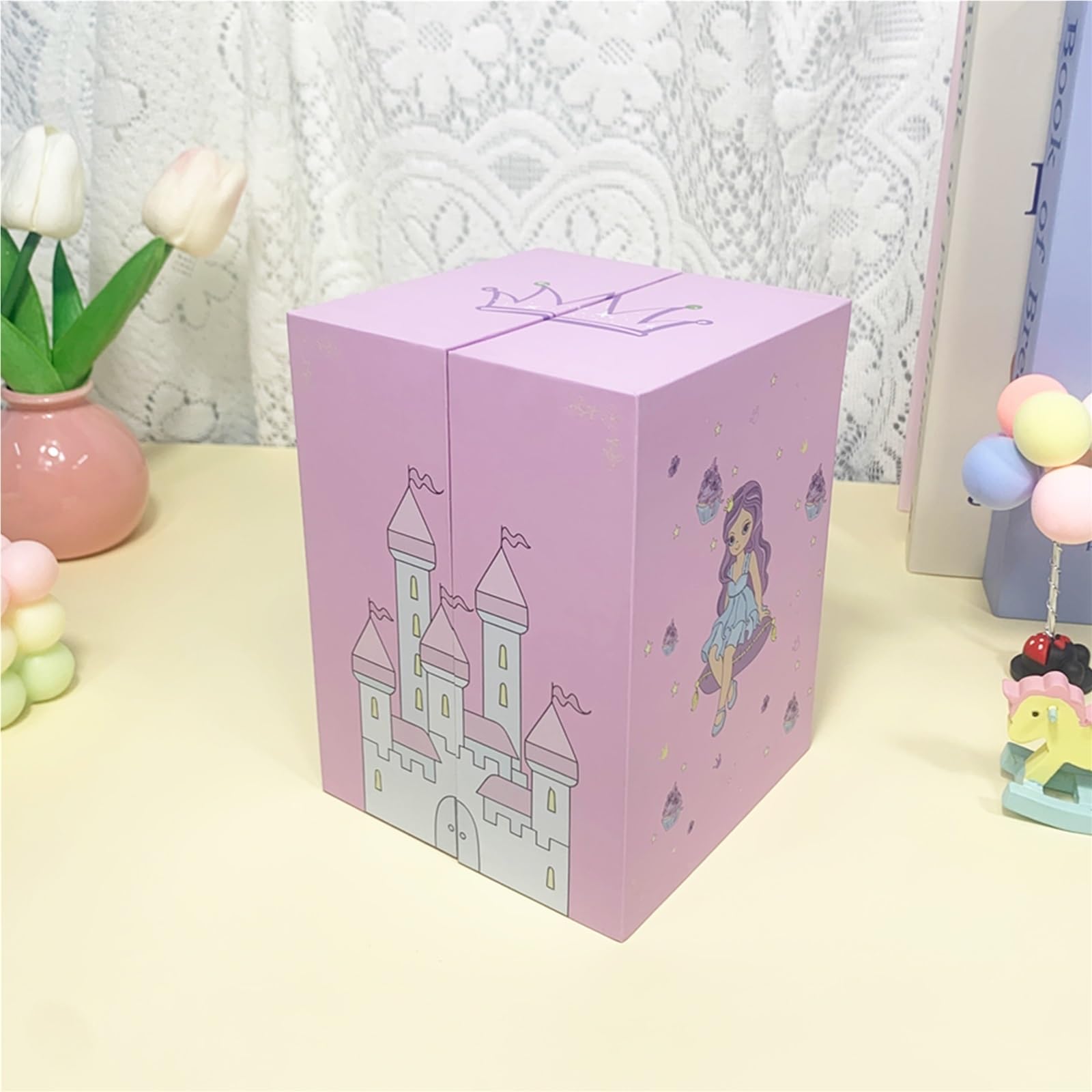 Generisch Caja de música magnética para puerta, con cerradura, bailarina giratoria, organizador de almacenamiento de manivela de 18 tonos, el regalo perfecto para niñas