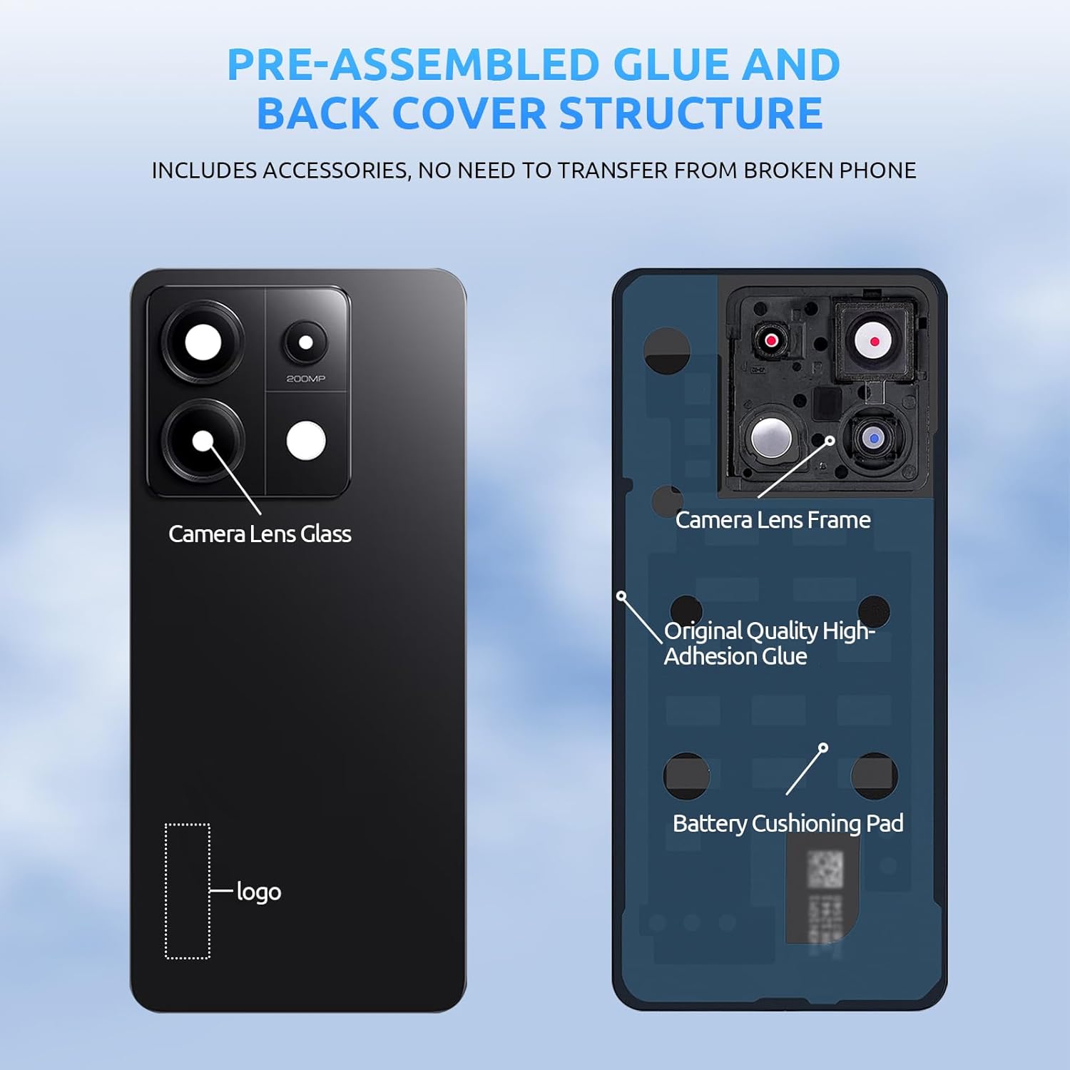 Back Cover Glass for Xiaomi Redmi Note 13 Pro 5G Rear Glass Replacement with Camera Lens + Repair Kit Genuine Rear Housing (Purple)