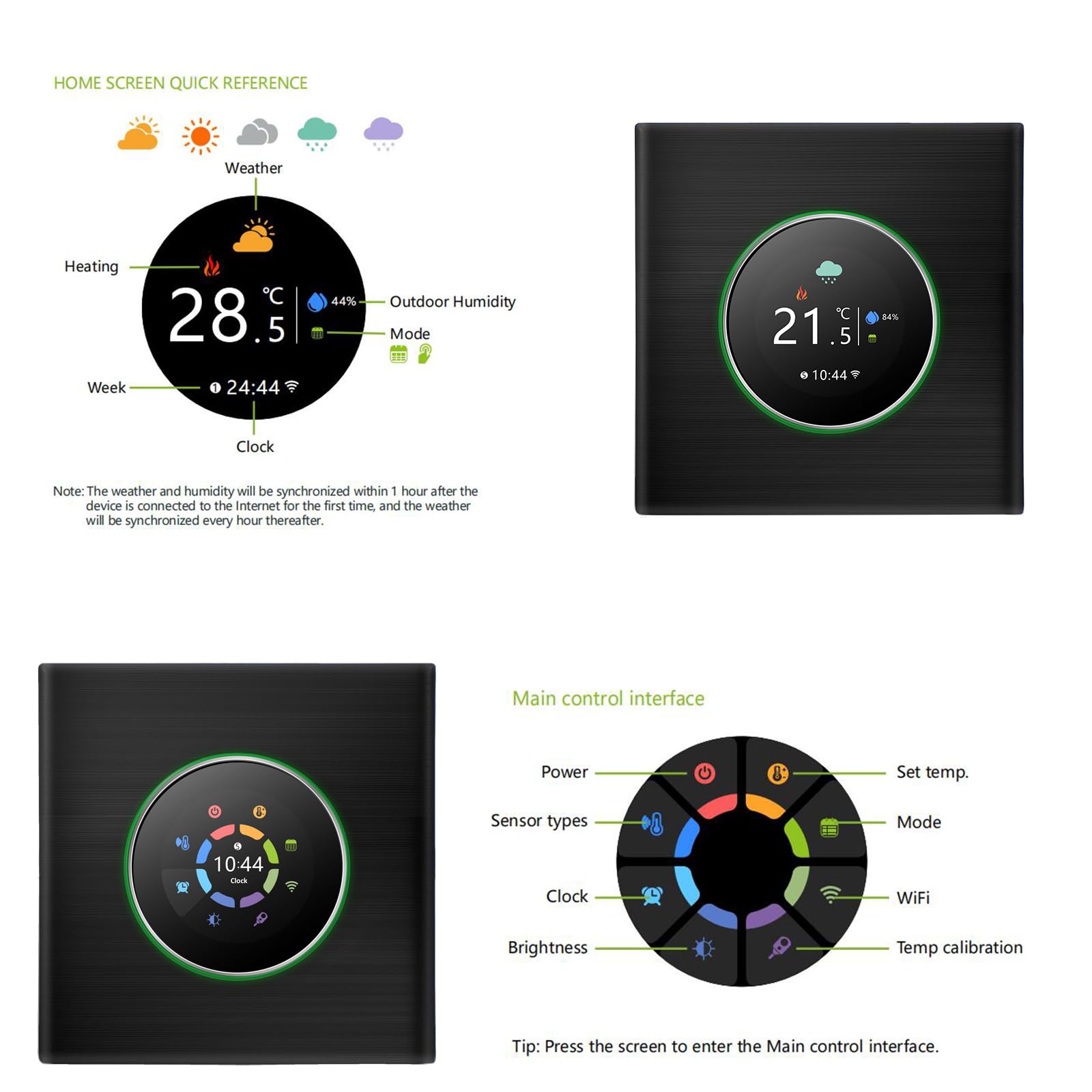 Termostato WiFi Programable for Calentador de Agua Compatible with | NTC3950, ±1℃ Precisión, 5A Carga Agua, 16A Suelo Radiante, Carcasa PC+ABS, Smartlife App, Caja 86mm, Caja Redonda 60mm
