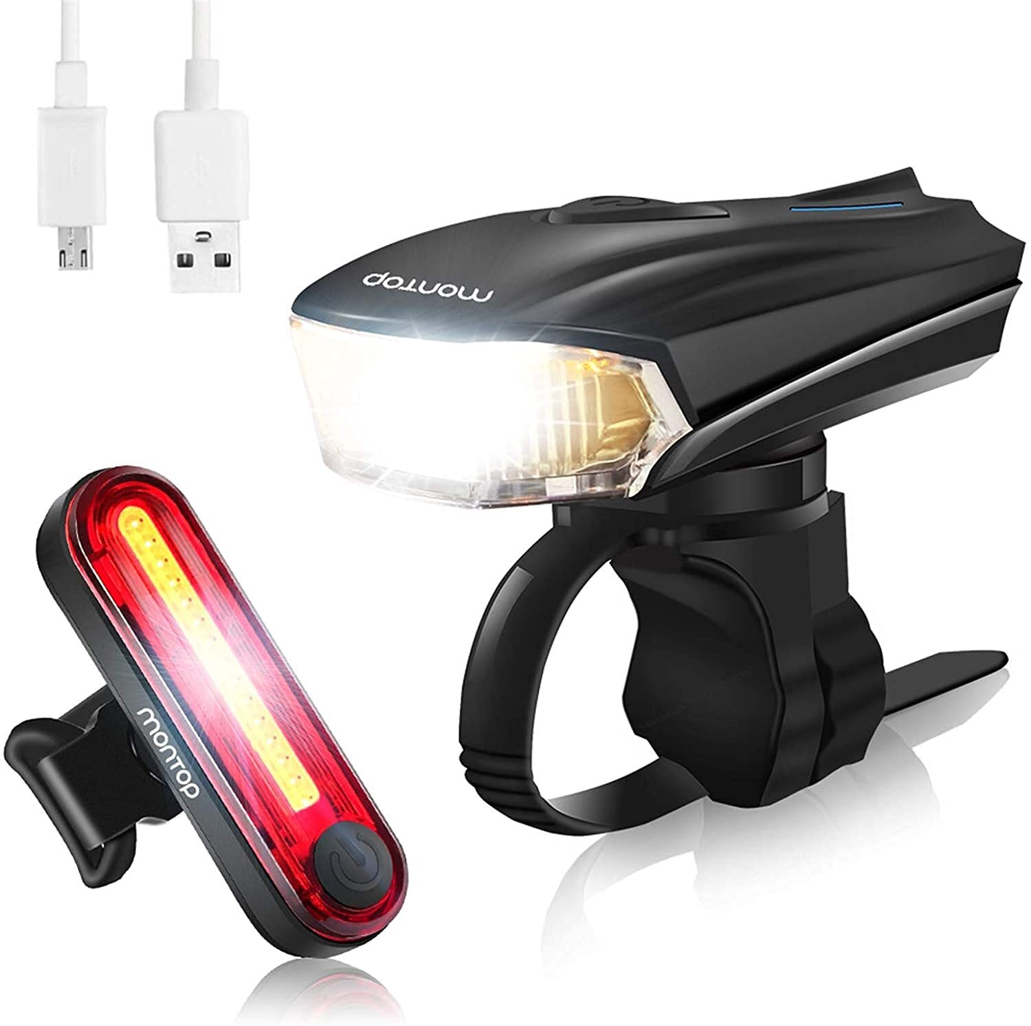Le luci del manubrio Set a LED della Bike Light, LED Lampi for bicicletta USB ricaricabile, faro anteriore impermeabile e set posteriore posteriore, super luminoso lampada da bici 1200mAh batteria agl
