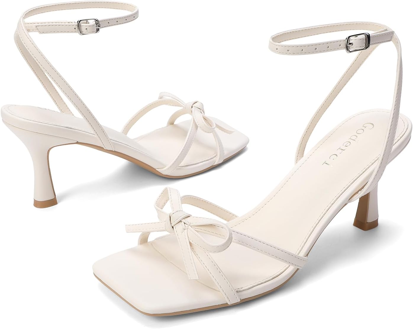 Kitten Heels with Bow Strappy Heels for Women Square Open Toe Mid Heeled Sandals - Image 4