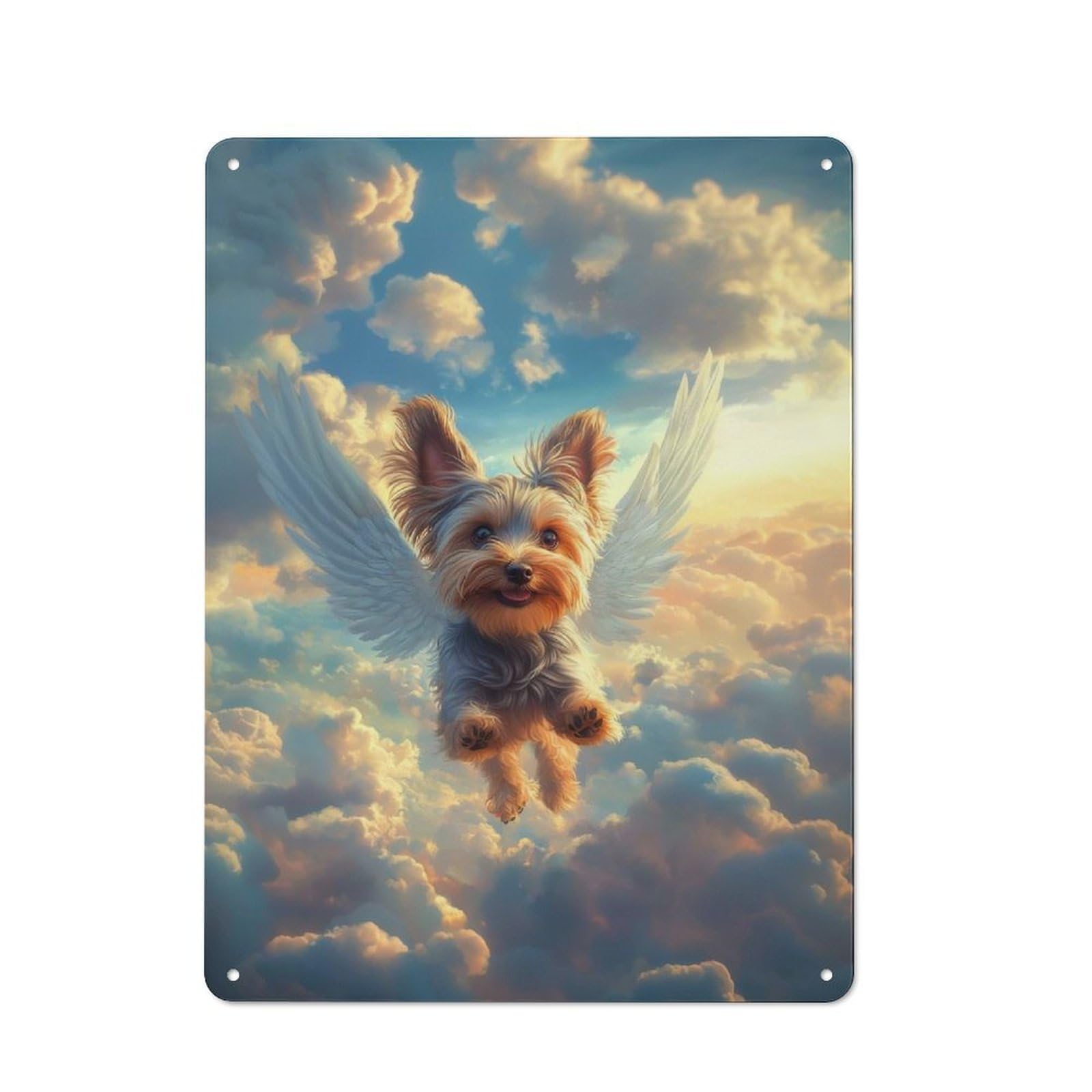 Junmoney Yorkshire Terrier With Angel Wings Pet Memor Tin Wall Plaque 40X30cm With Ial Art For Living Room Or Hallway, For Garage, Workshop And Man Cave Decoration