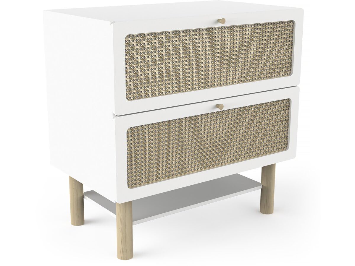 Commode Bébé 2 Tiroirs Convertible en Commode A Langer – Gamme OCHNA - Coloris Blanc Mat & Bois Hévéa - 90 x 87 x 55 cm