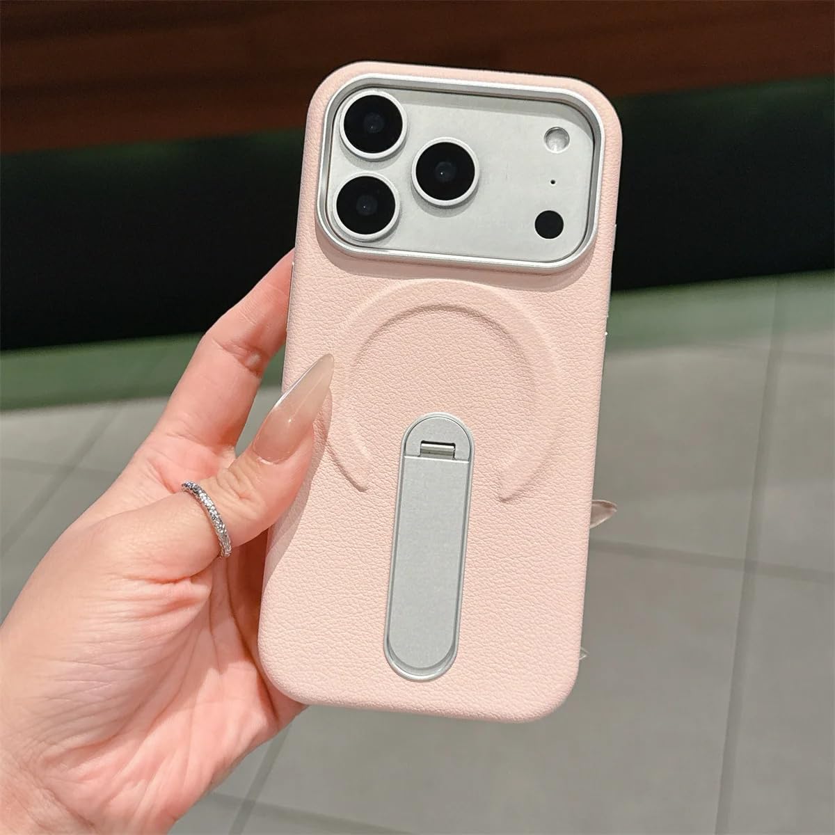 Custodia in pelle con supporto magnetico per iPhone 13 Pro Max, resistente agli urti e con ricarica wireless (per iPhone 13 Pro Max/rosa)