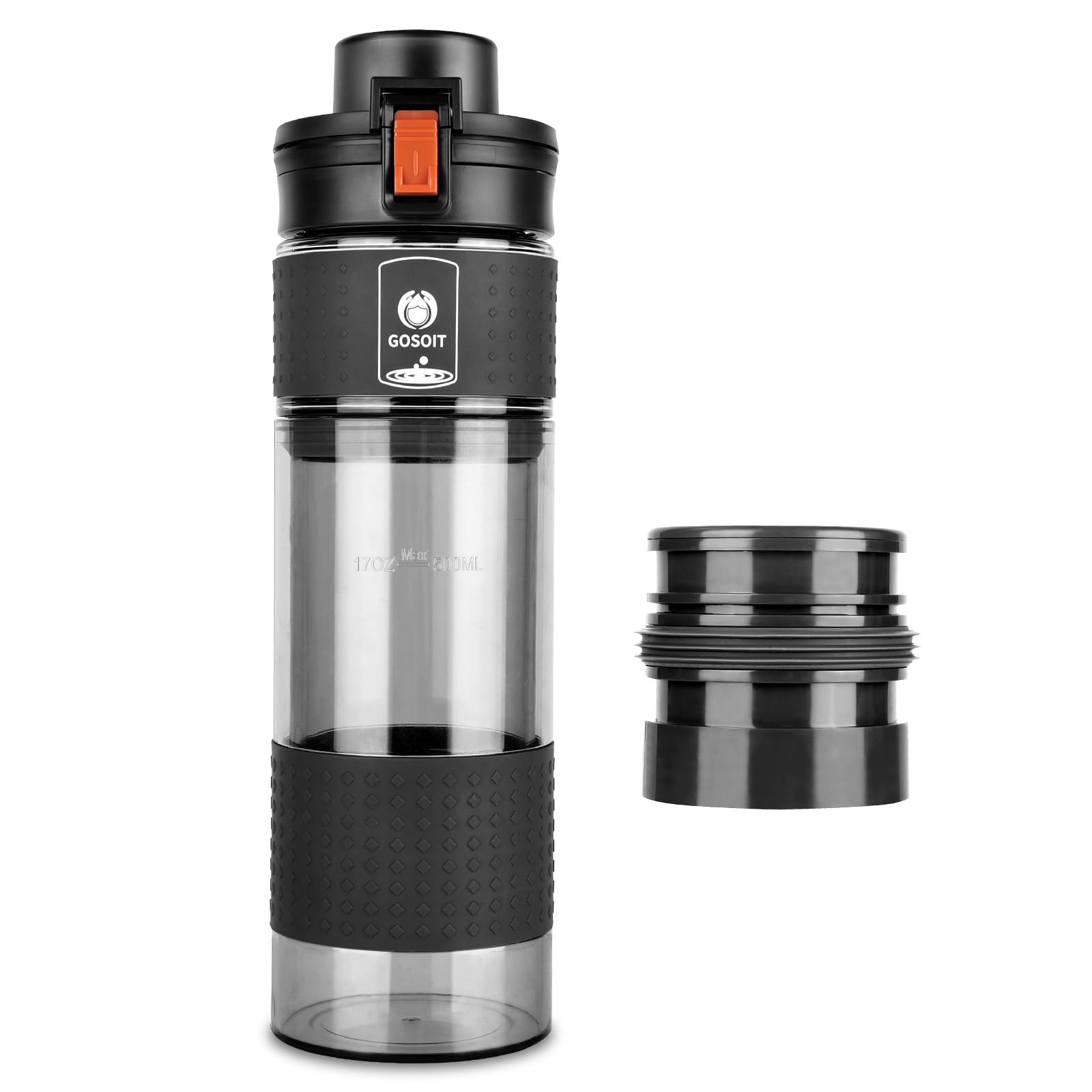 HOTUT Water Filter Bottle, 0.01μm Ultra-Filtration Reusable BPA Free Outdoor Sports Water Filtration Bottle for Survival Emergency Travel Use Removes Bacteria, Parasites and Microplastics