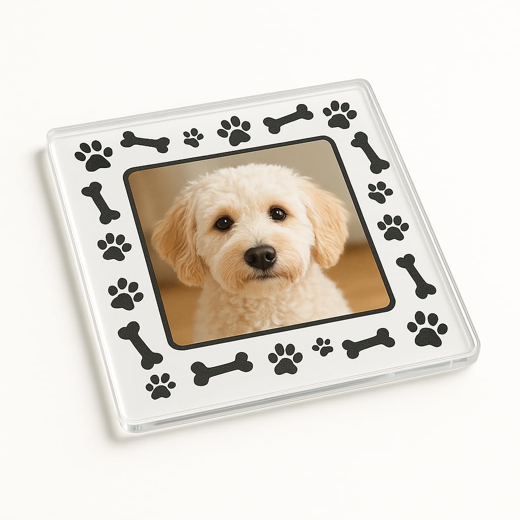 The Plum Penguin Dog 3 Personalized Acrylic Coaster Gift With Paw Print & Bone Frame - Pawtastic Tales Pet Lover Home Decor Keepsake