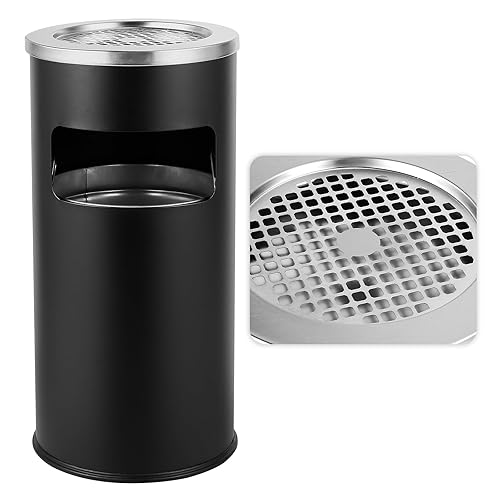 BEAMNOVA Bote de basura al aire libre con tapa, contenedor de basura comercial negro de acero inoxidable para patio, garaje interior, contenedor de