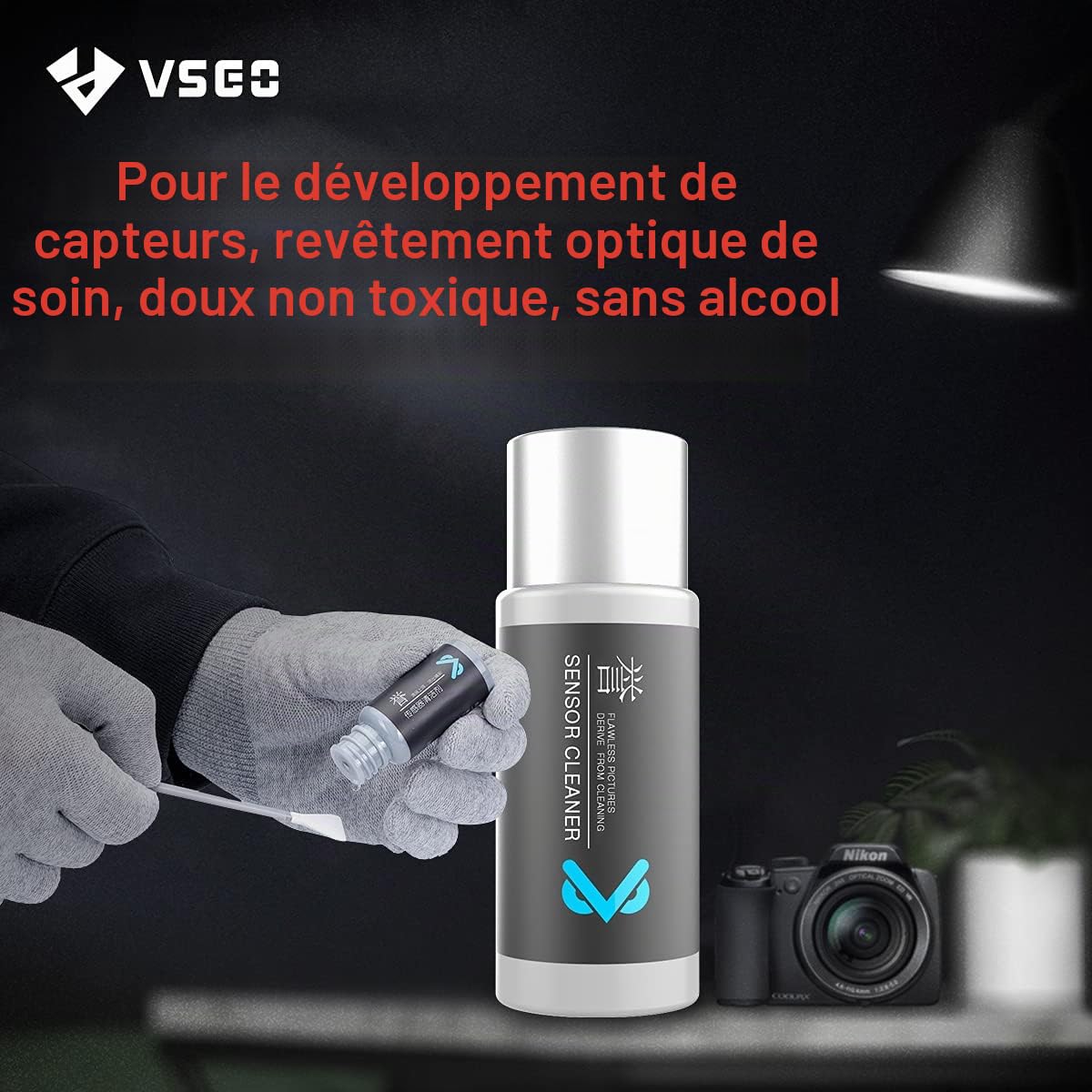 VSGO VS-S04E Kit de nettoyage de capteur d'appareil photo sans miroir pour appareils photo de format moyen, 12 tampons CMOS 34 mm et 10 ml de nettoyant inclus