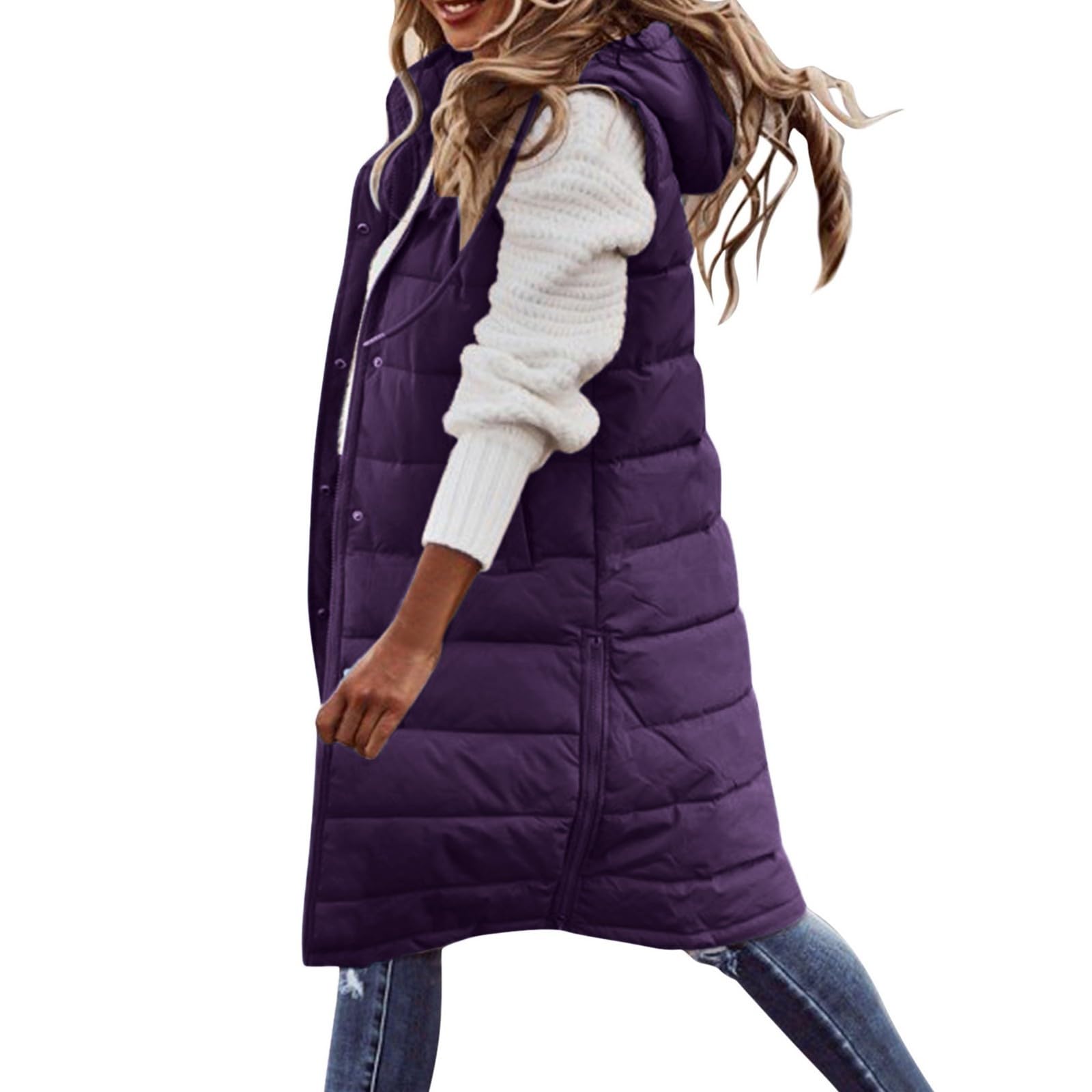 MJGkhiy Gilet Donna Invernale Lungo Tinta Unita Giacca Senza Maniche Con Cerniera Gilet Trapuntato Caldo Smanicato Piumino Giubbino Smanicato Con Tasche Giacca Gilet Giacca Con Cappuccio Outerwear