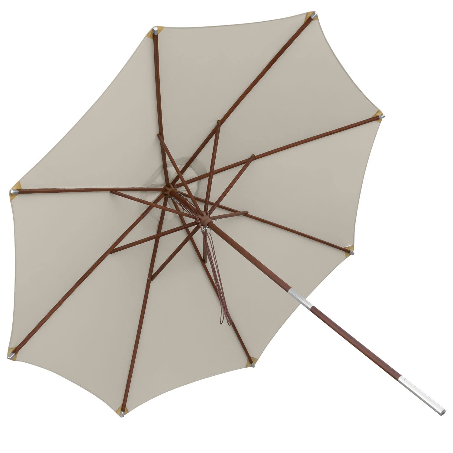 anndora® Sonnenschirm 300 cm 3m rund, milchcaffee | Gestell Holz, Bespannung Polyester, Stammschutz, Seilzug Dubble Pully