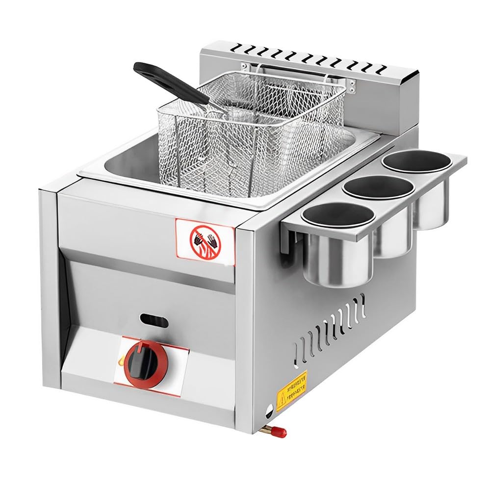 Friggitrice a Gas di Grande Capacità da 16 Litri, Friggitrice a GPL in Acciaio Inossidabile con Cestello e Coperchio, Friggitrice Professionale per Friggere Ristoranti Supermercati Stand Fast Food A