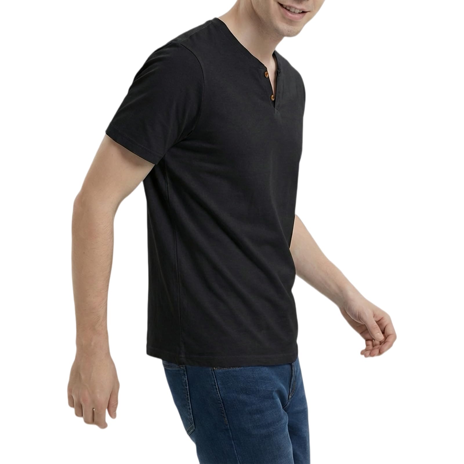 VERAVANT (Lot de 4 T-Shirts pour Hommes Henley Col Rond pour Homme Tee Shirt 100% Coton col en V
