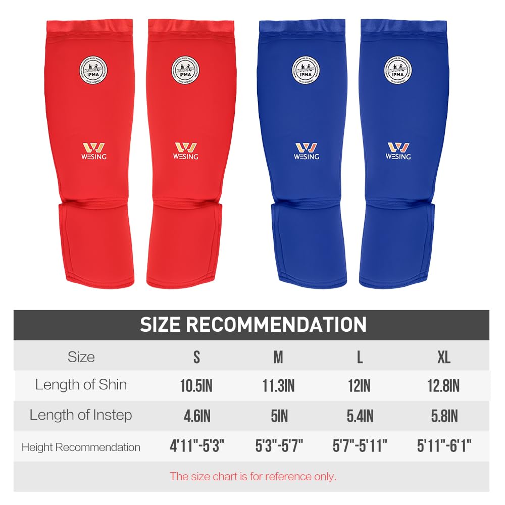 WESING Shin Instep Guards for Muay Thai IFMA Approved(Blue, S)