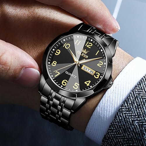 Miniatura 2 de OLEVS Reloj para hombre Simple Business Dress Analógico de acero inoxidable impermeable luminoso con fecha fácil de leer Reloj de pulsera para hombre