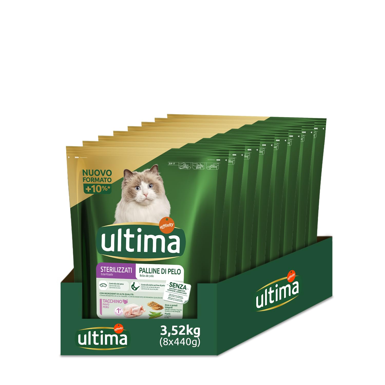 Ultima Alimentos para Gatos esterilizados para prevenir Bolas de Pelo – Pack 8 x 440 g – Total 3,52 kg