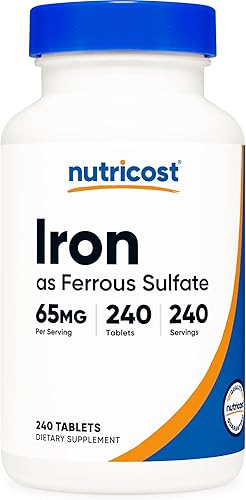 Nutricost Hierro (como sulfato ferroso) 65 mg, 240 comprimidos - Sin OMG, sin gluten