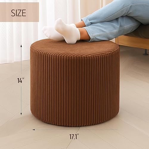 Miniatura 2 de Puf redondo otomano y reposapiés, pufs de pana suave con relleno de esponja, cómodos rellenos de esponja para sofá, escritorio, descansar tus pies,