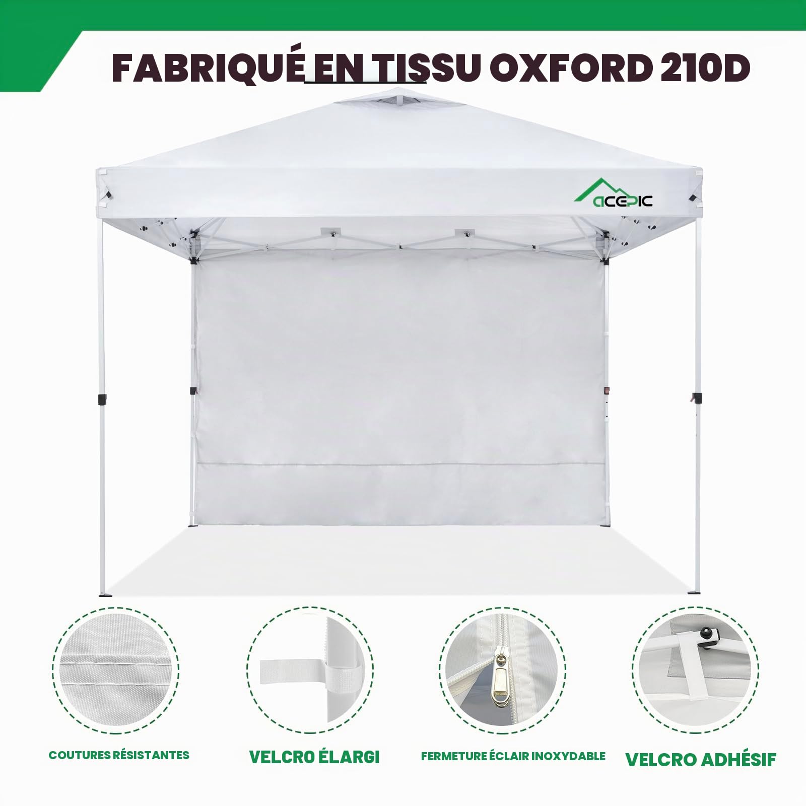 Lot de 4 parois latérales pour tonnelle, imperméable, 3 x 3 m, parois latérales pour tonnelle, 99% de Protection UV, Seulement 4 (Blanc, 3m*3m)