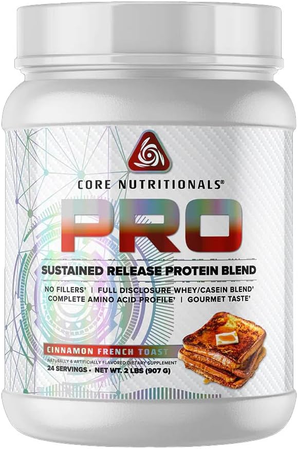 Core Nutritionals Pro Sustained Release Protein Blend, Digestive Enzyme Blend, 25G Protein, 2G Carb, 27 Servings (French Toast)