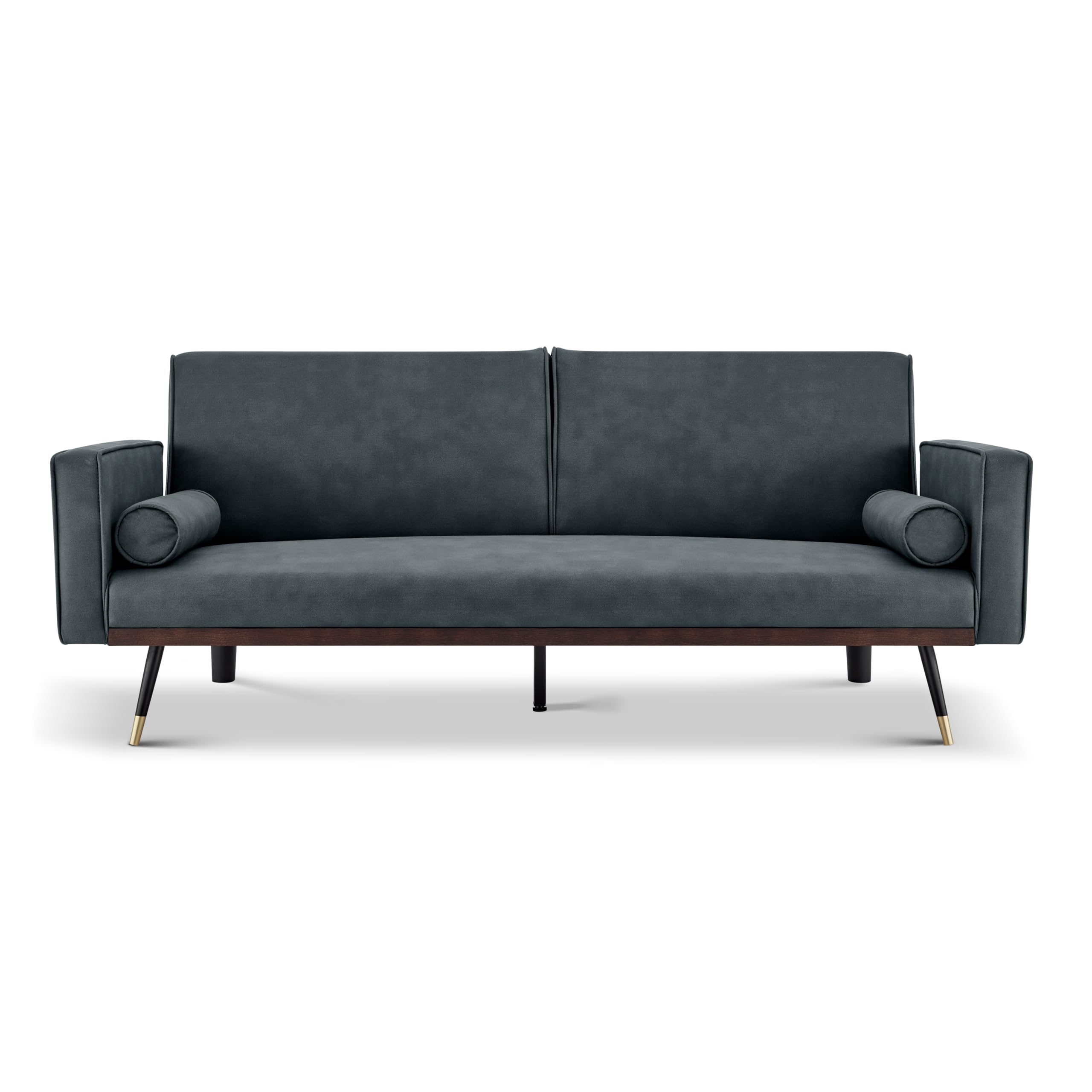 Bravich Jenna Three Seater Sofa Bed - Grey. Suede Fabric Low Folding Bed, Click Clack Mechanism. Recliner Couch To Double Bed. Space Saving Furniture For Living Room & Guest Room.