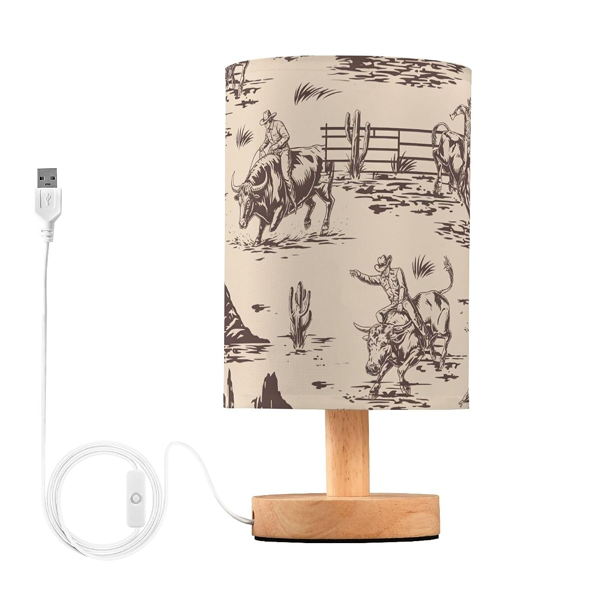BOENLE Bedside Lamp West Cactus Cowboy Table Lamp for Bedroom LED Nightstand