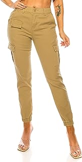 Women's High Waist Jogger Pants - Casual Cargo Elastic Waistband Sweatpants Tapered Fatigue with 6 Pockets