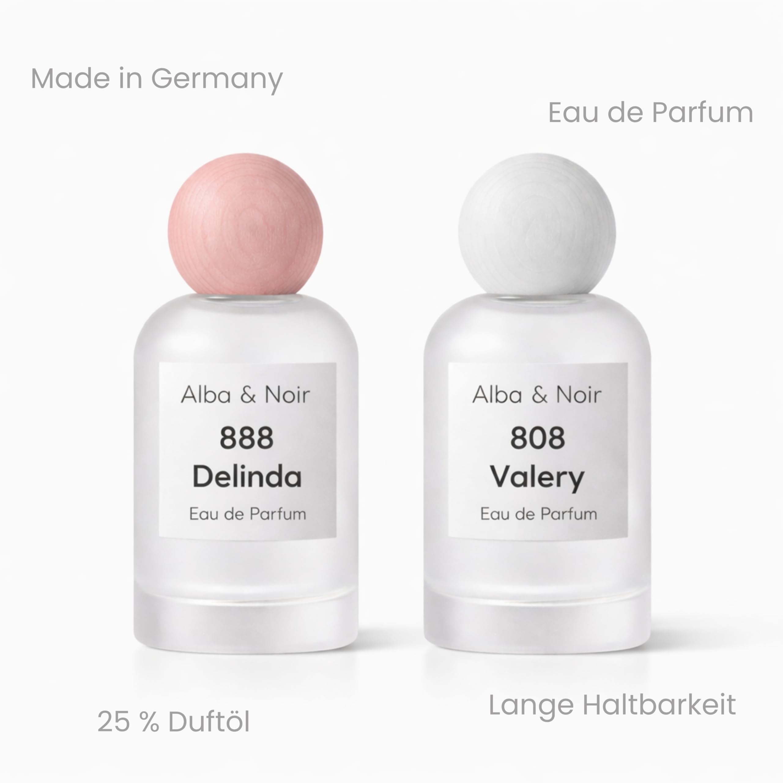 Alba & Noir 888 und 808 Parfüm Damen Set 2x50ml Eau de Parfum Delinda & Valery Blumig Süß Fruchtig Vanille Moschus Duft mit Rose, Litschi, Pfirsich, Orangenblüte Langanhaltendes Damenparfum Luxusduft