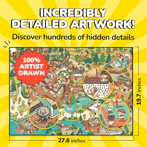 Image of Odd Pieces Jigsaw Puzzles 1000 Pieces with Storytelling Comics, for Women, White Elephant, Mystery Puzzle for Adults & Kids - 19.7'' x 27.6'' Frameable Magic Puzzle Art (Snack Attack 2)