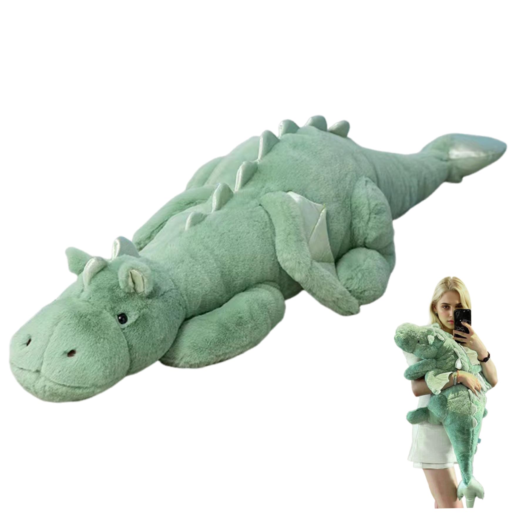 Pineeseatile Dragon Stuffed Animal 43 Inch Cute Cartoon with Wing for Kids Boys Girls Bedroom Decoration, Green, Soft Comfortable Giant Plush