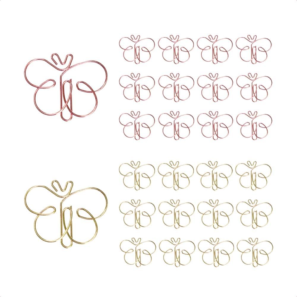KOOBA 26pcs Butterfly Shape Cute Paper Clips Rose Gold and Yellow Gold, Funny Paperclips Bookmarks Planner Clips for Fun Office Supplies School Gifts Wedding Decoration
