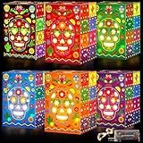 Capoda - Juego de 24 unidades de decoración para el día de los muertos, cajas de Dia de Muertos con luces LED sin llama,...